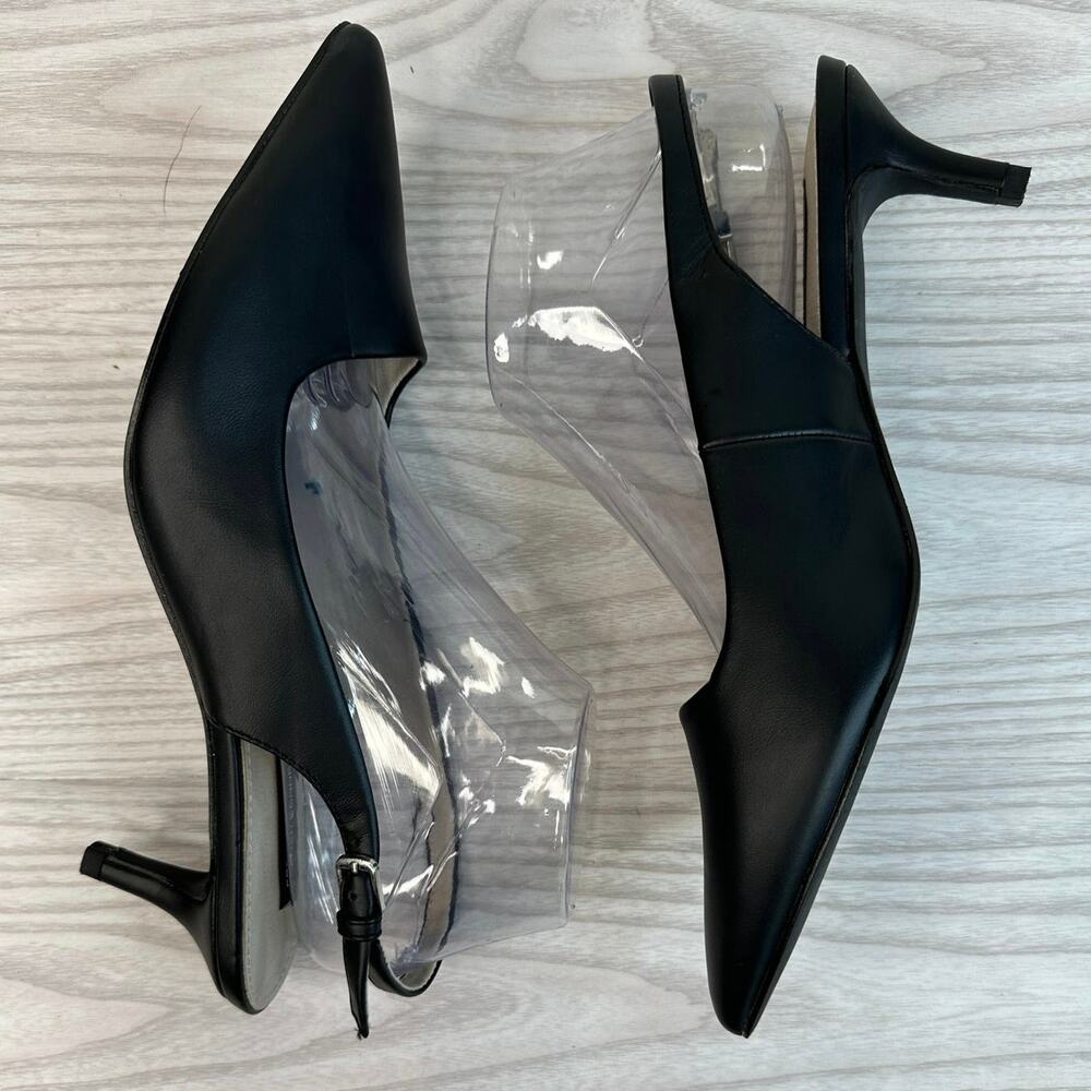 French Connection Quinn Slingback Pumps Sz 10 Black Pointed Kitten Heels Classic - Picture 7 of 9